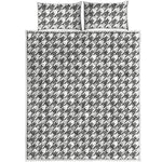Grey And White Houndstooth Pattern Print Quilt Bed Set