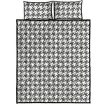 Grey And White Houndstooth Pattern Print Quilt Bed Set