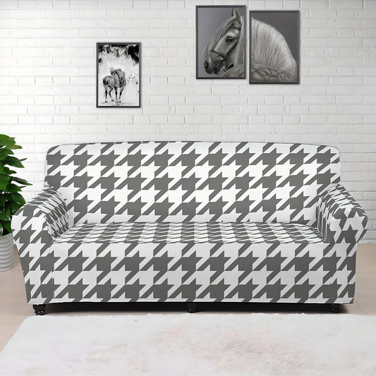 Grey And White Houndstooth Pattern Print Sofa Cover