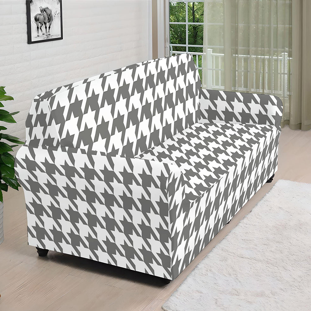 Grey And White Houndstooth Pattern Print Sofa Cover