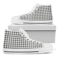 Grey And White Houndstooth Pattern Print White High Top Sneakers