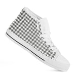 Grey And White Houndstooth Pattern Print White High Top Shoes
