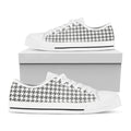 Grey And White Houndstooth Pattern Print White Low Top Sneakers