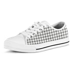 Grey And White Houndstooth Pattern Print White Low Top Shoes