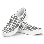 Grey And White Houndstooth Pattern Print White Slip On Shoes