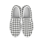 Grey And White Houndstooth Pattern Print White Slip On Shoes
