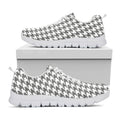 Grey And White Houndstooth Pattern Print White Running Shoes