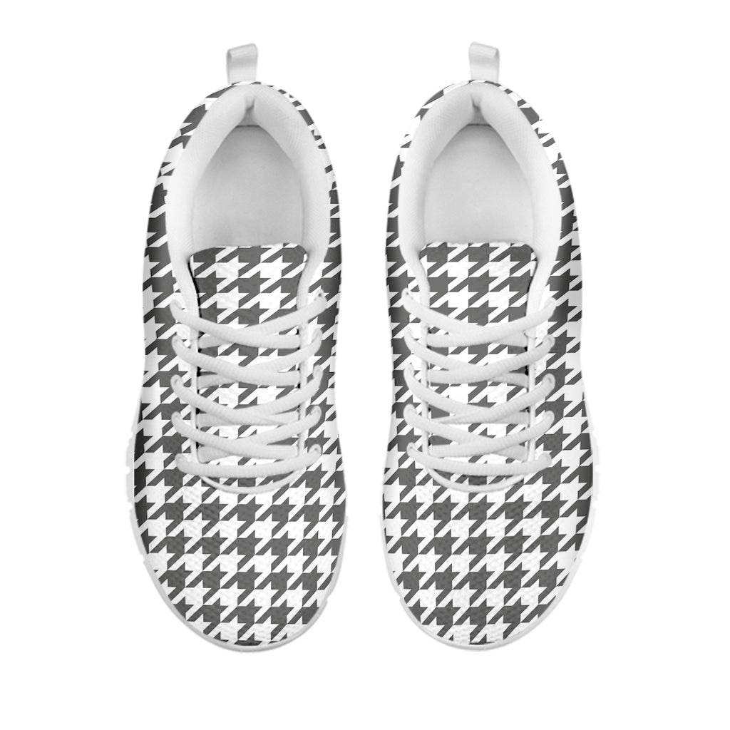 Grey And White Houndstooth Pattern Print White Sneakers