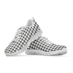 Grey And White Houndstooth Pattern Print White Sneakers