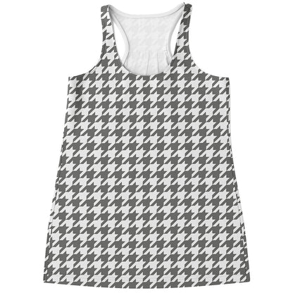 Grey And White Houndstooth Pattern Print Women's Racerback Tank Top