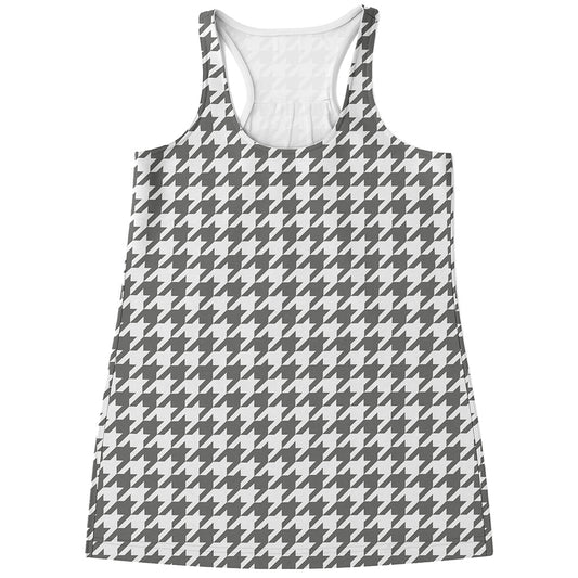 Grey And White Houndstooth Pattern Print Women's Racerback Tank Top