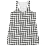 Grey And White Houndstooth Pattern Print Women's Racerback Tank Top