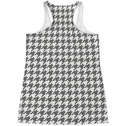 Grey And White Houndstooth Pattern Print Women's Racerback Tank Top