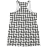 Grey And White Houndstooth Pattern Print Women's Racerback Tank Top