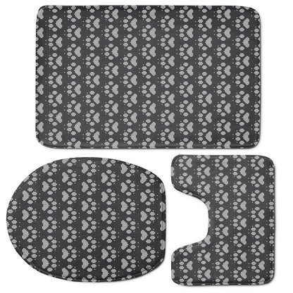 Grey And White Paw Knitted Pattern Print 3 Piece Bath Mat Set