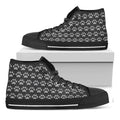 Grey And White Paw Knitted Pattern Print Black High Top Sneakers
