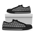 Grey And White Paw Knitted Pattern Print Black Low Top Sneakers