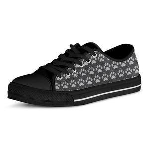 Grey And White Paw Knitted Pattern Print Black Low Top Shoes