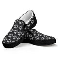 Grey And White Paw Knitted Pattern Print Black Slip On Sneakers