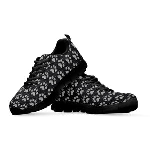 Grey And White Paw Knitted Pattern Print Black Sneakers