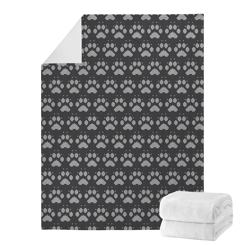 Grey And White Paw Knitted Pattern Print Blanket