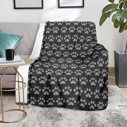 Grey And White Paw Knitted Pattern Print Blanket