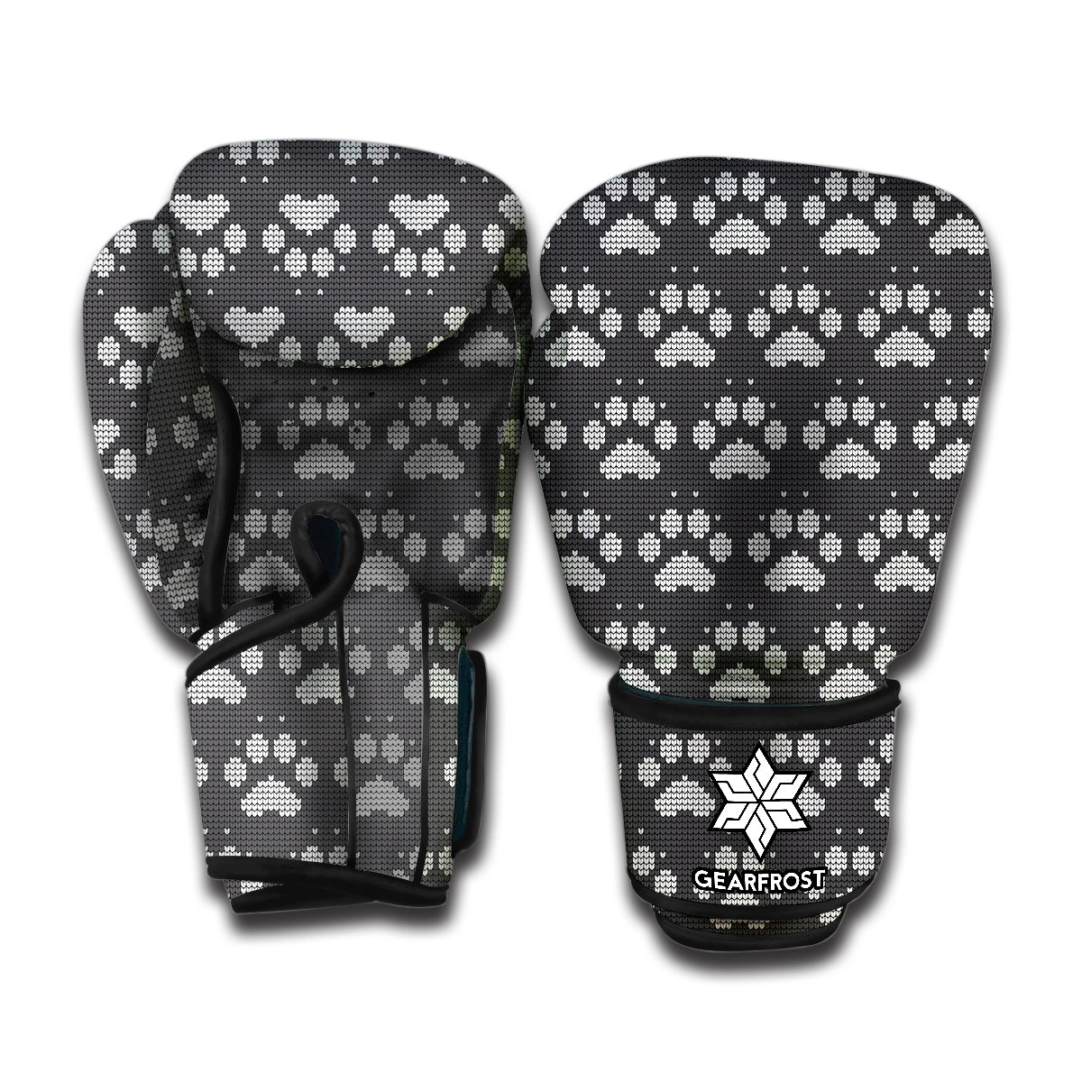Grey And White Paw Knitted Pattern Print Boxing Gloves
