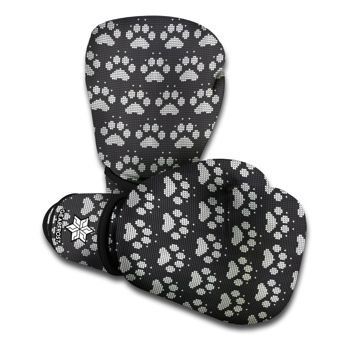 Grey And White Paw Knitted Pattern Print Boxing Gloves
