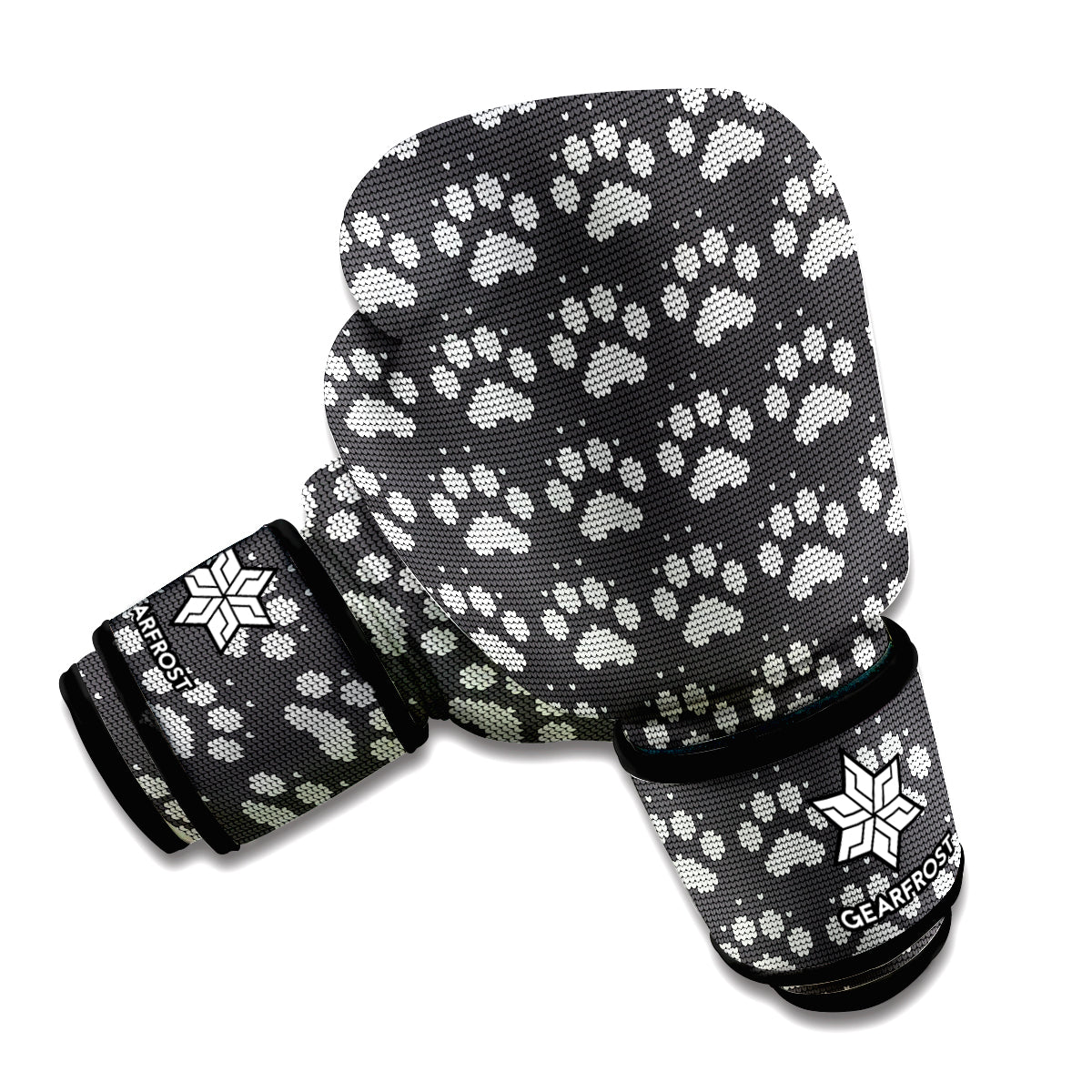 Grey And White Paw Knitted Pattern Print Boxing Gloves