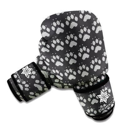 Grey And White Paw Knitted Pattern Print Boxing Gloves