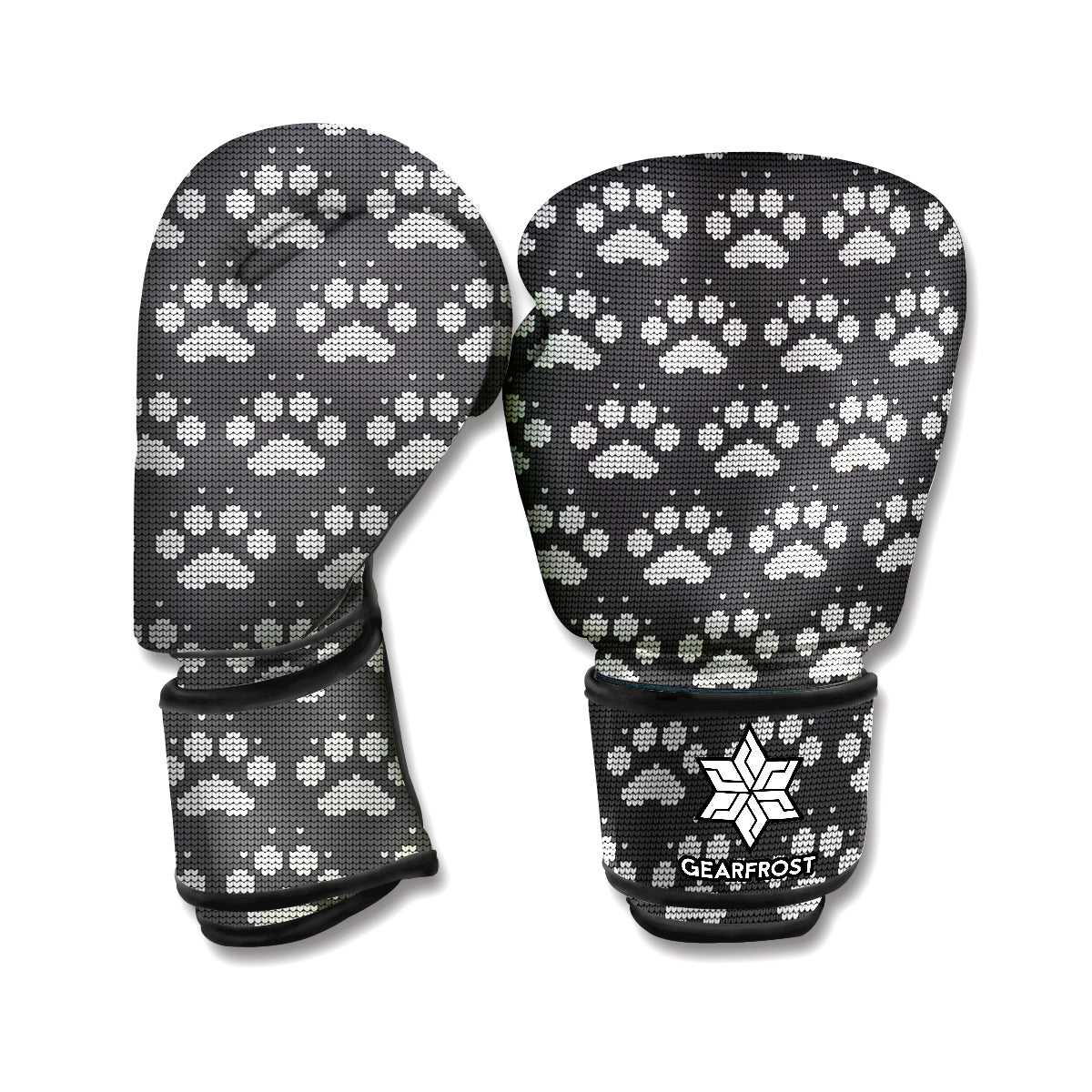 Grey And White Paw Knitted Pattern Print Boxing Gloves