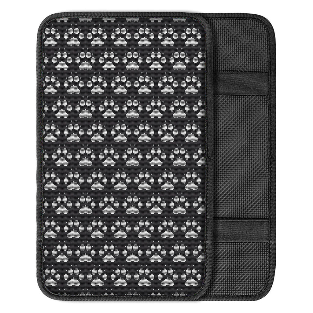Grey And White Paw Knitted Pattern Print Car Center Console Cover