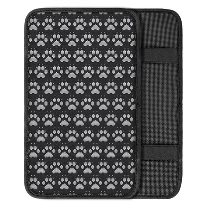 Grey And White Paw Knitted Pattern Print Car Center Console Cover