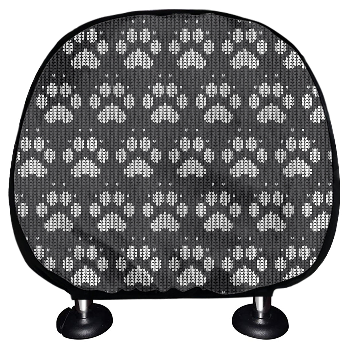Grey And White Paw Knitted Pattern Print Car Headrest Covers