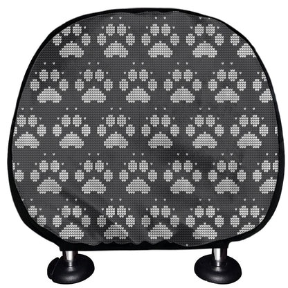 Grey And White Paw Knitted Pattern Print Car Headrest Covers