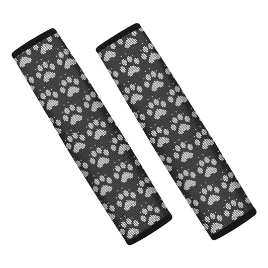 Grey And White Paw Knitted Pattern Print Car Seat Belt Covers