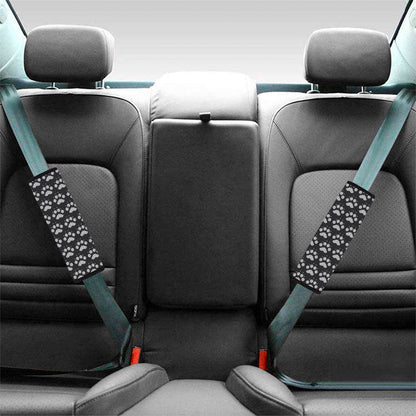 Grey And White Paw Knitted Pattern Print Car Seat Belt Covers