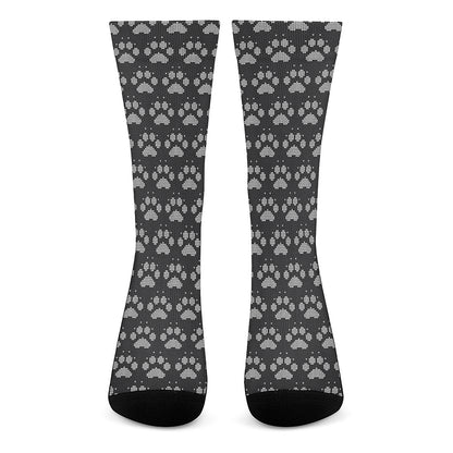 Grey And White Paw Knitted Pattern Print Crew Socks