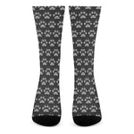 Grey And White Paw Knitted Pattern Print Crew Socks