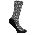 Grey And White Paw Knitted Pattern Print Crew Socks