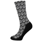 Grey And White Paw Knitted Pattern Print Crew Socks