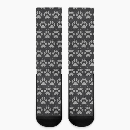 Grey And White Paw Knitted Pattern Print Crew Socks