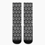 Grey And White Paw Knitted Pattern Print Crew Socks