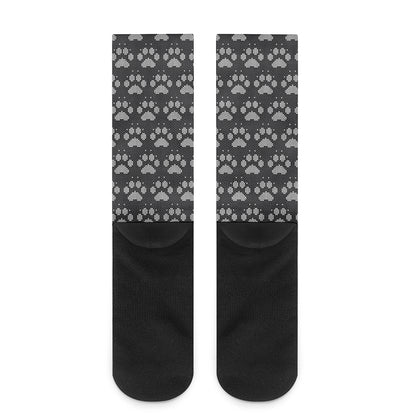 Grey And White Paw Knitted Pattern Print Crew Socks