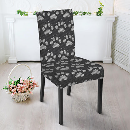 Grey And White Paw Knitted Pattern Print Dining Chair Slipcover