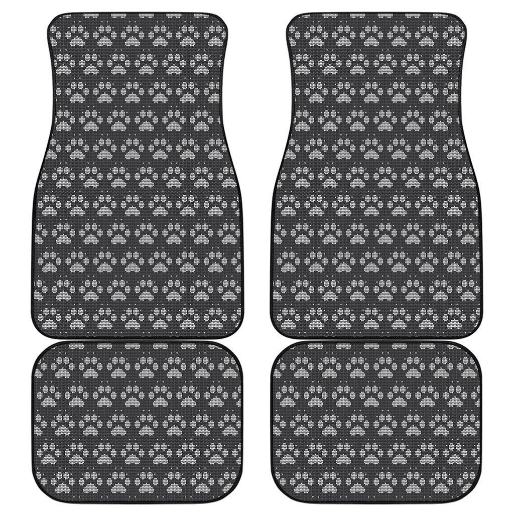 Grey And White Paw Knitted Pattern Print Front and Back Car Floor Mats