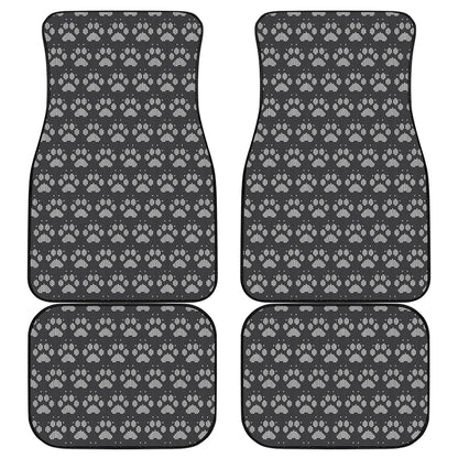 Grey And White Paw Knitted Pattern Print Front and Back Car Floor Mats