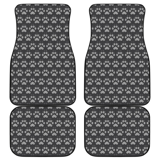 Grey And White Paw Knitted Pattern Print Front and Back Car Floor Mats