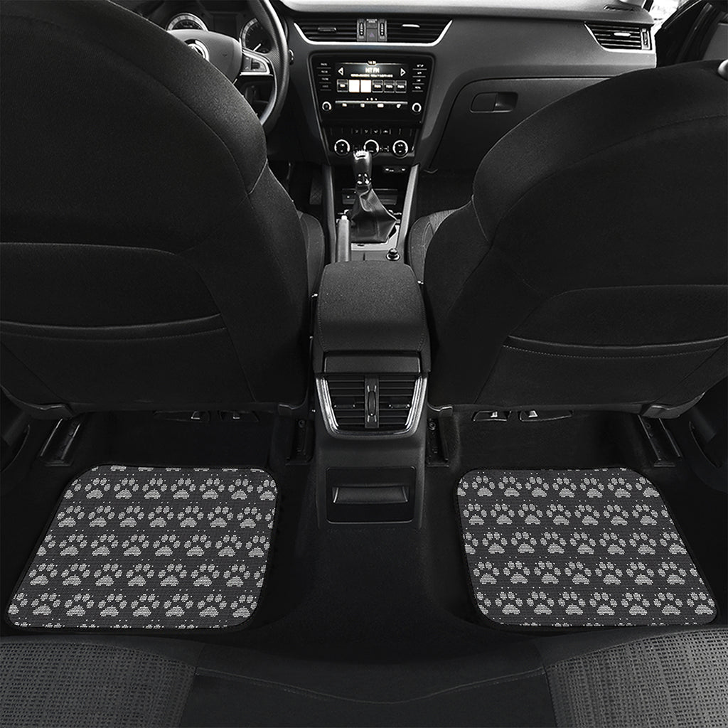 Grey And White Paw Knitted Pattern Print Front and Back Car Floor Mats