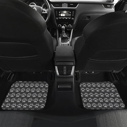 Grey And White Paw Knitted Pattern Print Front and Back Car Floor Mats